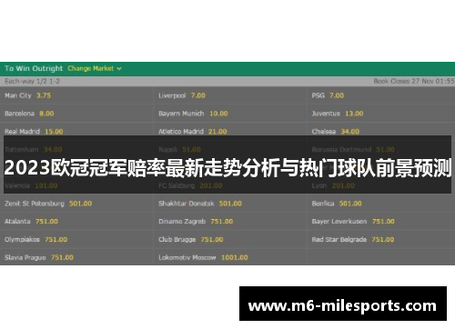 2023欧冠冠军赔率最新走势分析与热门球队前景预测